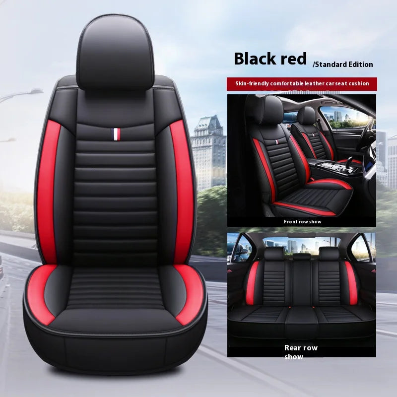 5-Seater Full Set Sporty Style Black Blue Leather Car Seat Cover Waterproof Interior Accessory