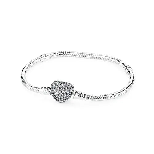 Brazaletes Pulseras de Plata de Ley 925 Originales Charms de Clip Corazón de Amor