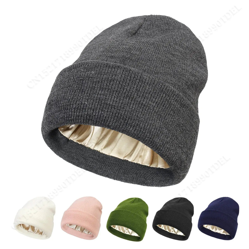 Gorro unisex de satén antiestático con forro de seda para mujer, ideal para invierno