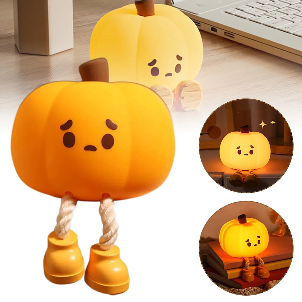 Lámpara de noche con forma de calabaza, táctil, de silicona, recargable, LED, bonita, para Navidad