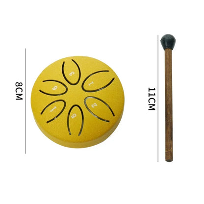 3 Inches 6 Tones Steel Tongue Drum Outdoors Rain Drums Instrument Mini Hand Drum Ethereal Drums Sticks Percussion Accessories