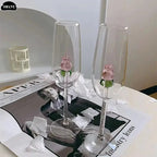 1*Rose Cocktail Glass Creative 3D Pink Glass Rose Built-in Wine Glass
