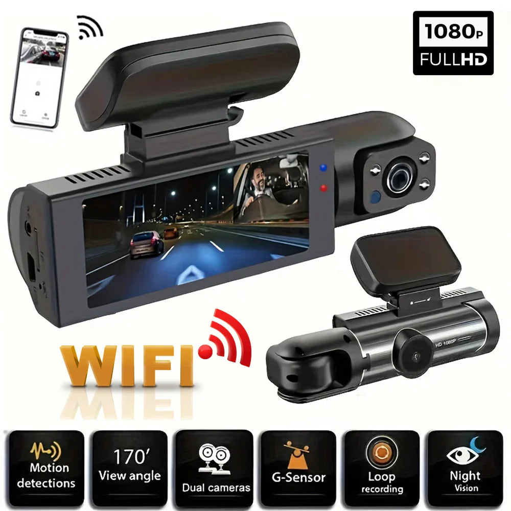 New  Wide Angle 1080P WIFI APP Control Dual Camera Dash Cam (Front & Inside) With IR Night Vision Loop Recording Gmaipop Store