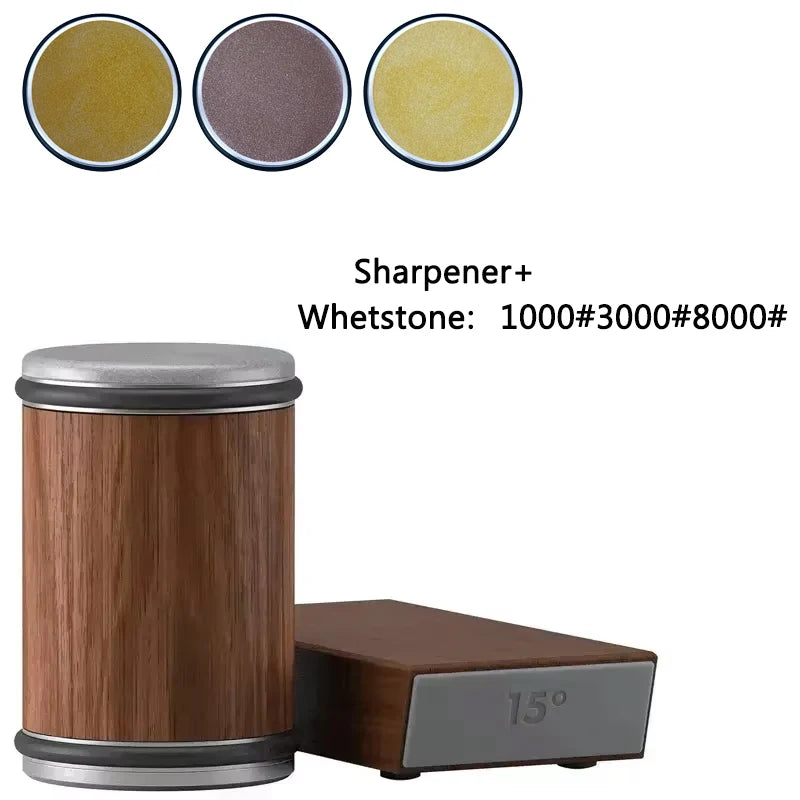 Afilador de cuchillos con rodillo, soporte magnético de sapeli, kit de piedra de afilar con ángulos de 15 y 20 grados, accesorio de rodillo