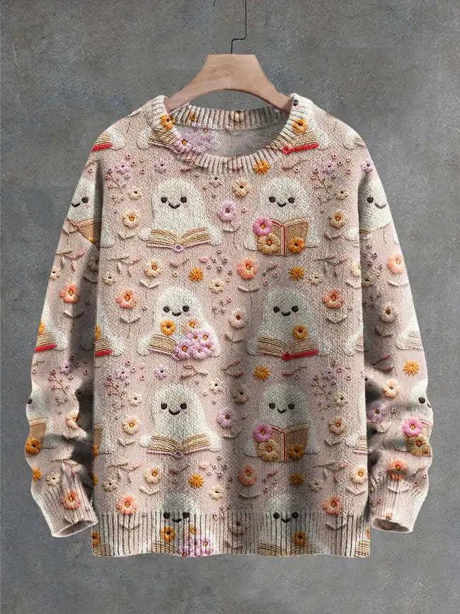 Autumn Winter Digital Printing Halloween Sweater Women Round Neck Party Club Knitwear Tops Casual Street Knit Jumpers Pullover