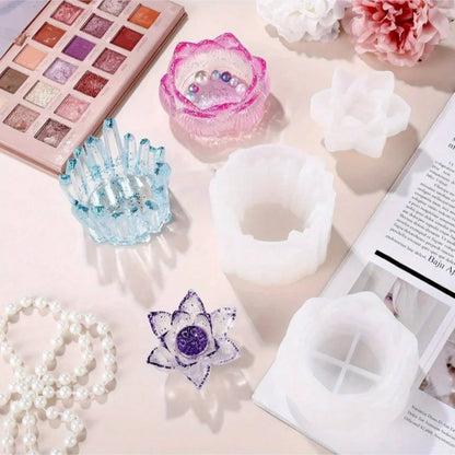 3 Shape Resin Candle Mold Silicone Tealight Holder Flower Lotus Casting Mold for DIY Jewelry Box Trinket Container Crafts