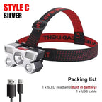 5 LED Headlamp Rechargeable with Built in 18650 Battery Strong Light
