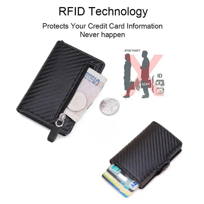 Carbon Fiber Rfid Blocking Men ID Credit Card Holders Wallet Leather