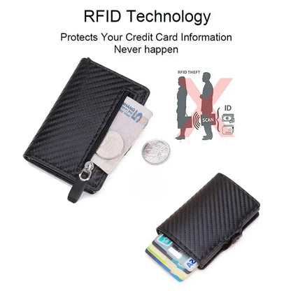 Carbon Fiber Rfid Blocking Men ID Credit Card Holders Wallet Leather