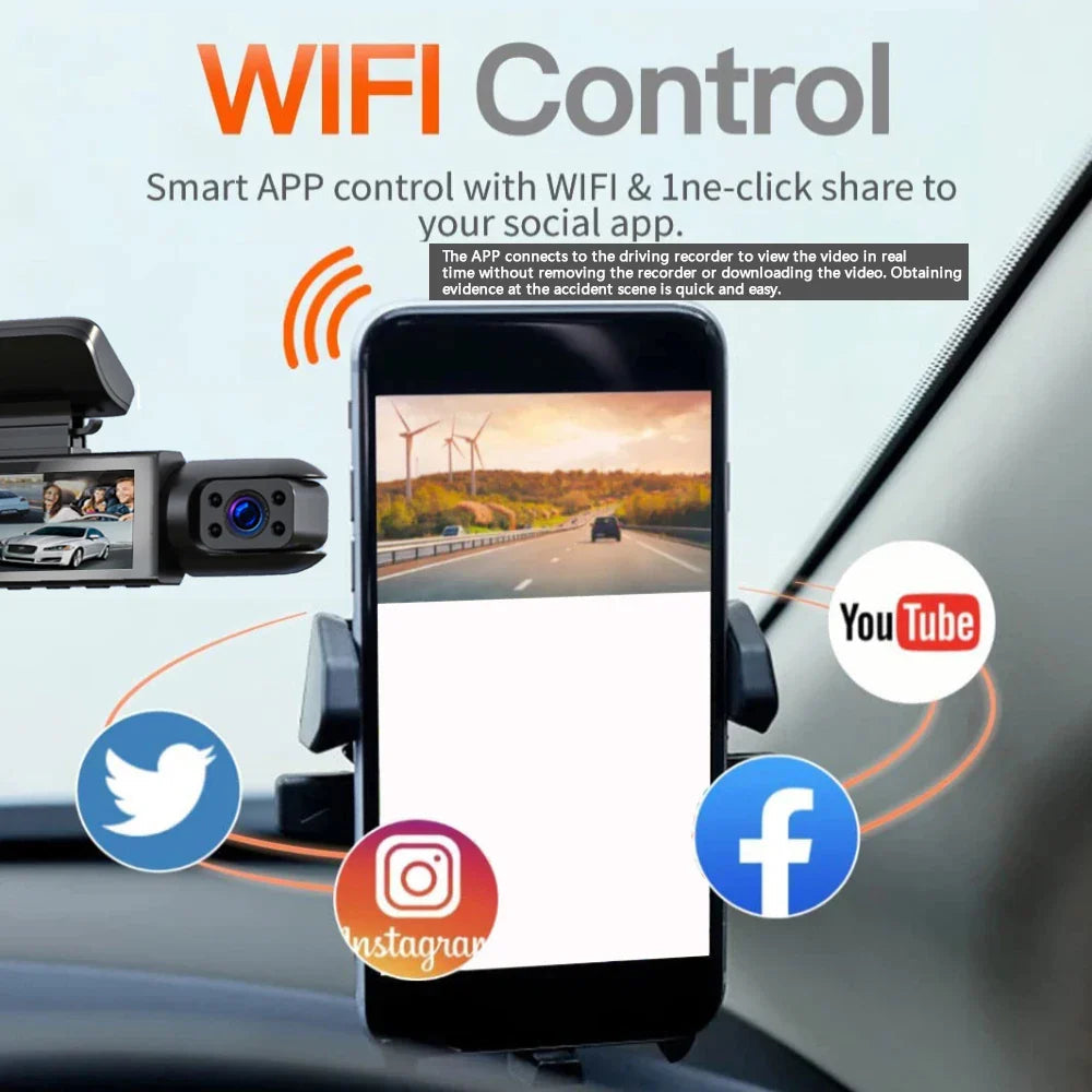 New  Wide Angle 1080P WIFI APP Control Dual Camera Dash Cam (Front & Inside) With IR Night Vision Loop Recording Gmaipop Store