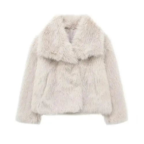 View details for TRAF 2024 Women Fashion Cropped Faux Fur Jacket Coat Long Sleeve Front 