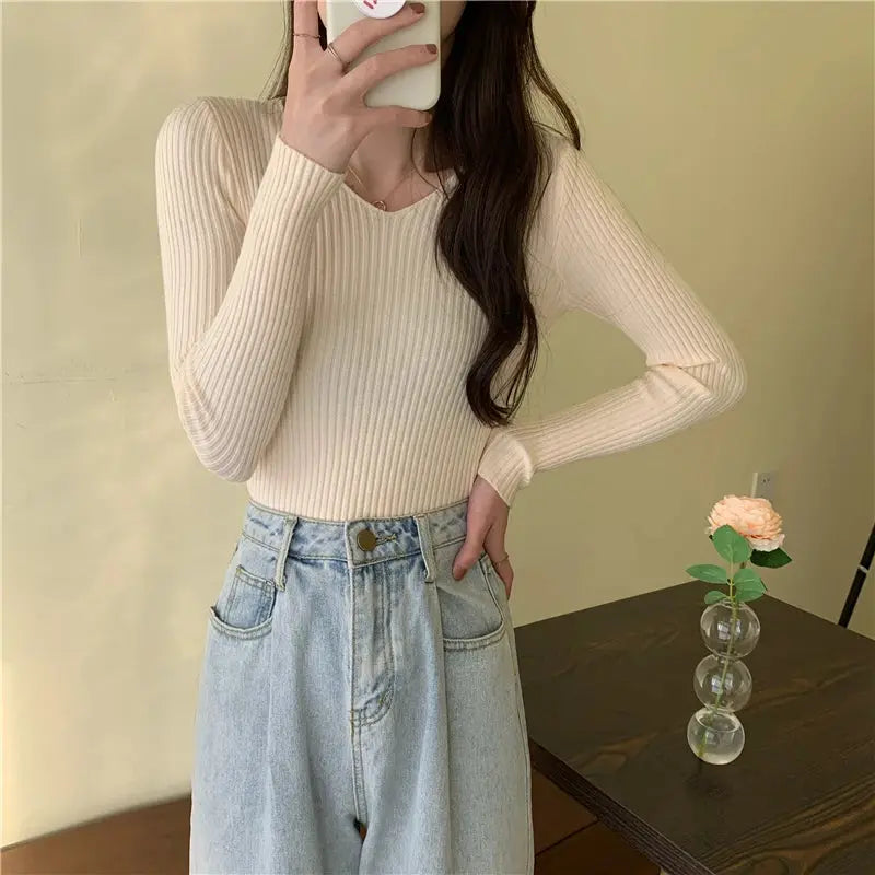 Women's Casual Knitted Sweater | Long Sleeve Pullover for Fall & Winter
