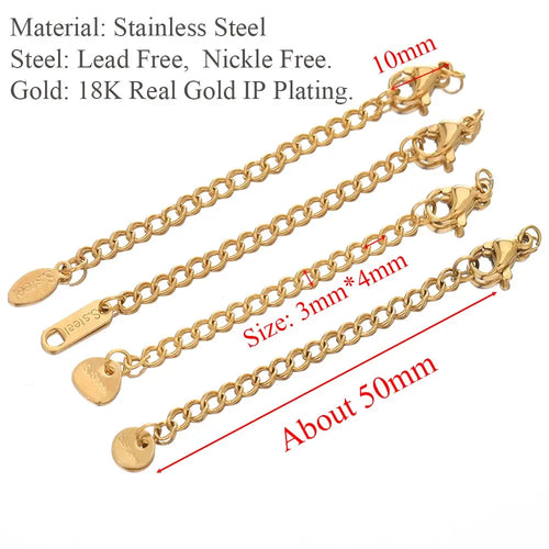10pcs Gold Stainless Steel Extender Chains with Lobster Clasps for Jewelry Making