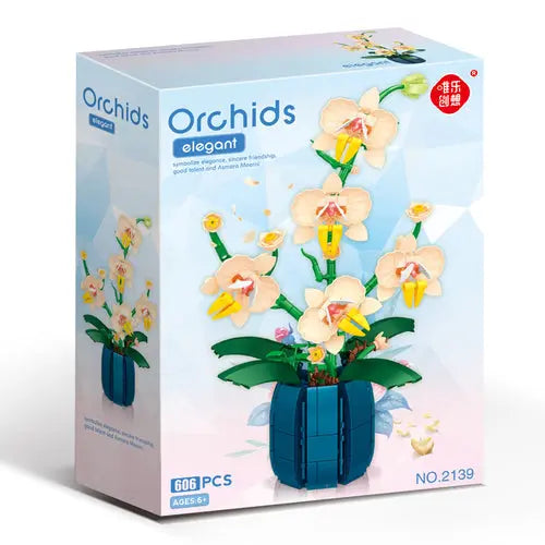 Orchid Flower Building Blocks Model Set Romantic Flowers Wildflower