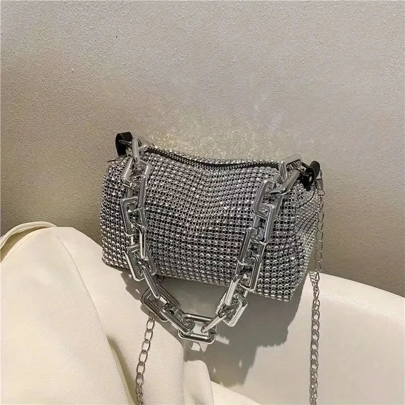 Allover Rhinestone Bucket Bag, Glitter Chain Prom Purse, Women's Mini Crossbody Bag (6.3*3.54) Inch Stone's Store