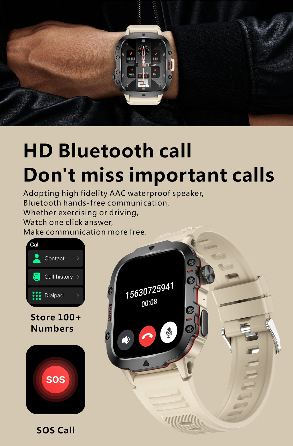 Smart Watch for Xiaomi Military GPS Tracker Men IP68 5ATM Outdoor Sports Fitness Tracker Health Monitor 1.96" BT Call Smartwatch LIGE SmartWatch Official Store