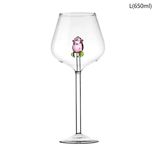1*Rose Cocktail Glass Creative 3D Pink Glass Rose Built-in Wine Glass