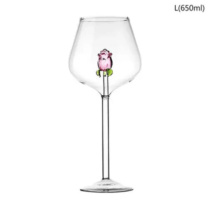 1*Rose Cocktail Glass Creative 3D Pink Glass Rose Built-in Wine Glass