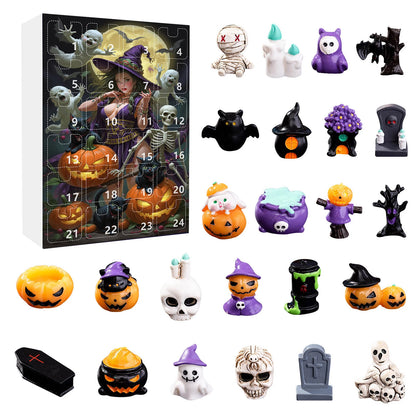 24Pcs Ghost Pumpkin Figurines Halloween Advent Calendar Box Resin Spooky Black Car Bat Ornaments Countdown Calendar Surprise Box