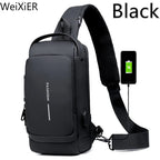 WEIXIER Anti-Theft USB Charging Crossbody Chest Bag for Men – Waterproof Oxford Shoulder Sling with Lockable Zipper, Business & Travel Messenger Pack Shop1103843745 Store