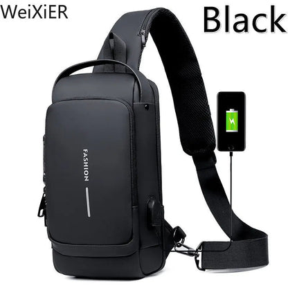 WEIXIER Anti-Theft USB Charging Crossbody Chest Bag for Men – Waterproof Oxford Shoulder Sling with Lockable Zipper, Business & Travel Messenger Pack Shop1103843745 Store