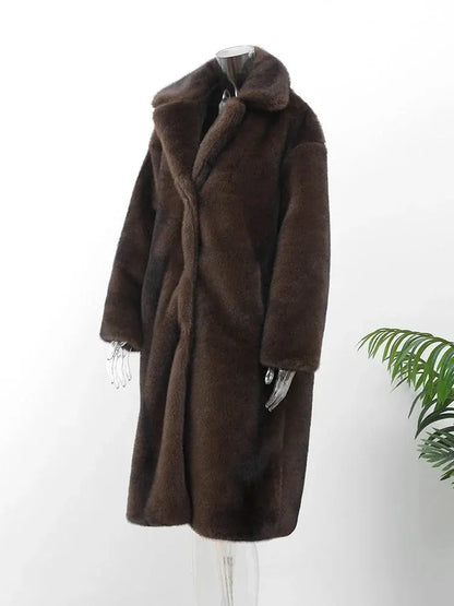 Women's Dark Brown Faux Fur Long Overcoat Single Breasted Fleece Long AliExpress