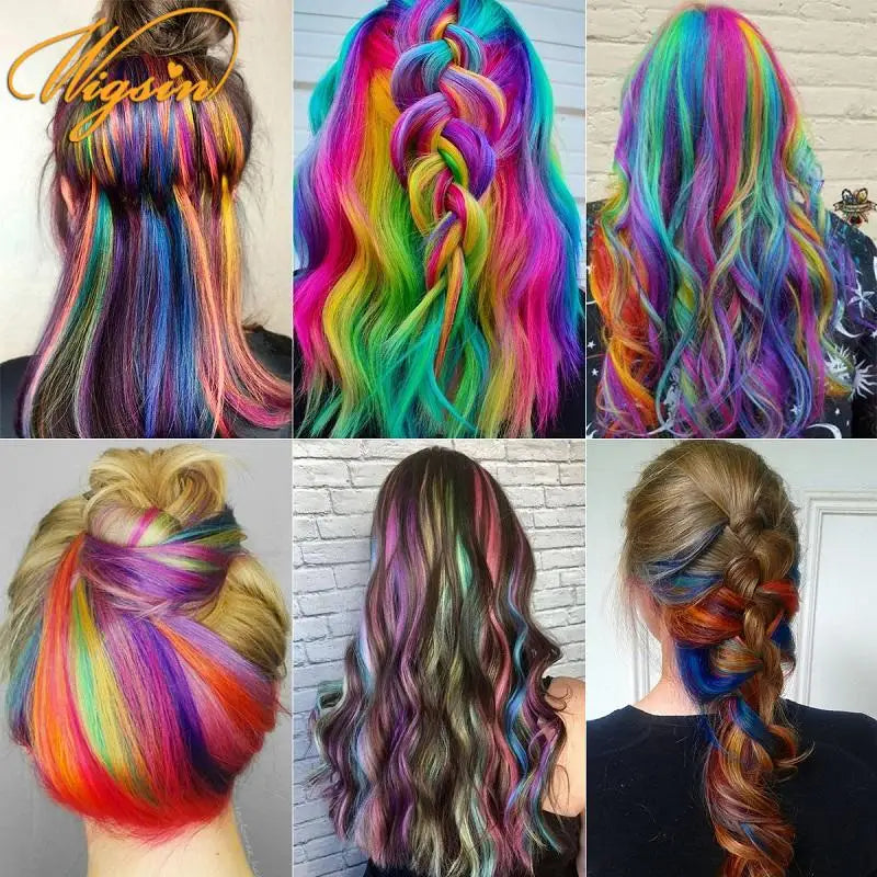 22Inch Synthetic Sparkle Hair Extensions Clip In Rainbow Shiny Long Straight Hair Heat Resistant Hair Accessories for Women Stone's Store