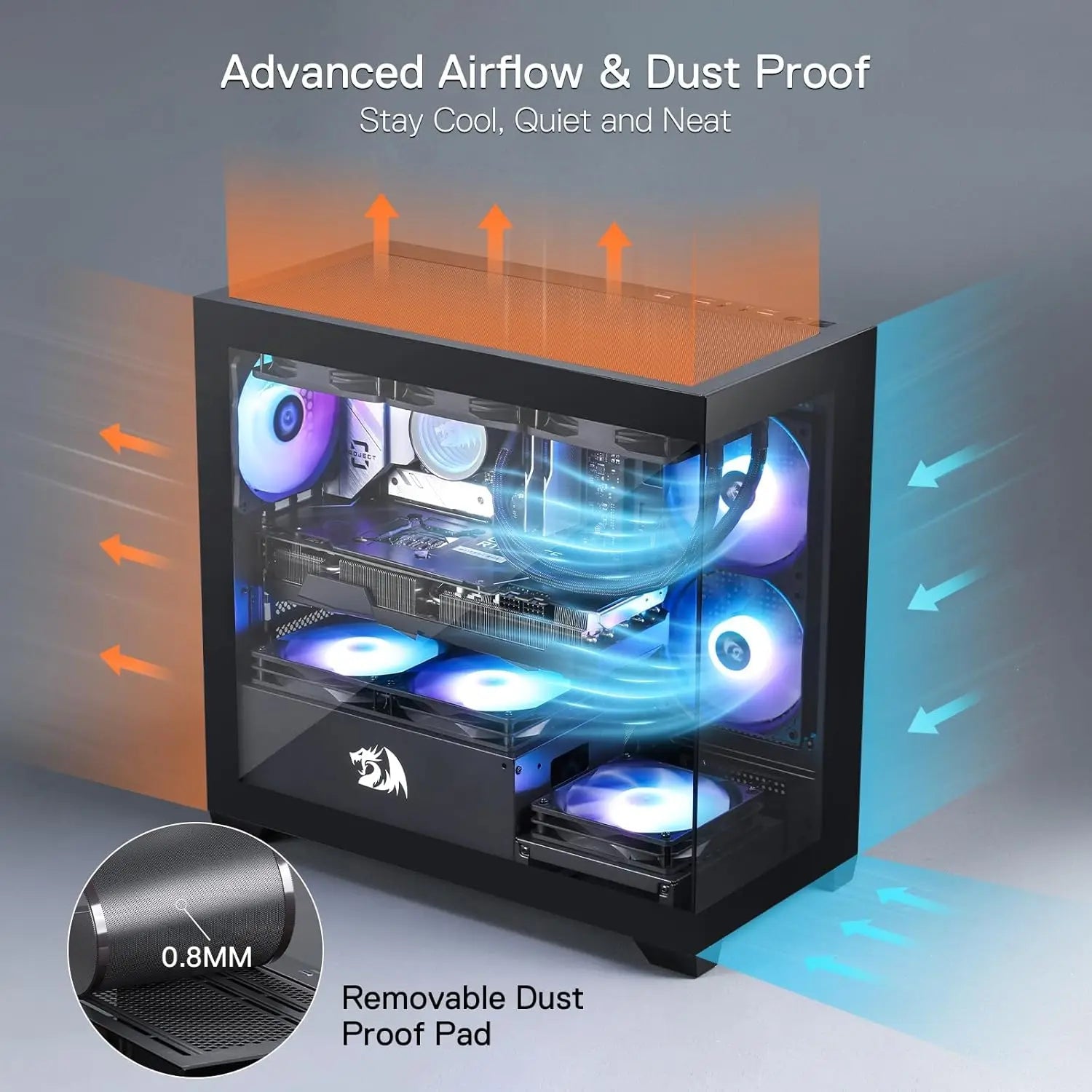 Redragon GC218M Gaming Back-Mounted PC Case, M-ATX Computer Chassis 2 x 120mm Fans Pre-Installed & High Airflow Perforated Panel REDRAGON Online Store