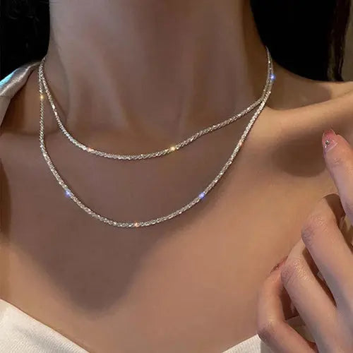 View details for Silver Color Sparkling Necklace For Women Trendy Clavicle Chain Choker