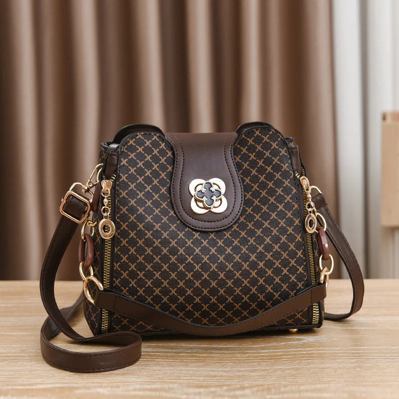 New Women Handbag Bag Luxury Design Bucket Shoulder Crossbody Bag Flip Check Print Large Capacity Single Shoulder Straddle Bag Yogodlns Outlet Store