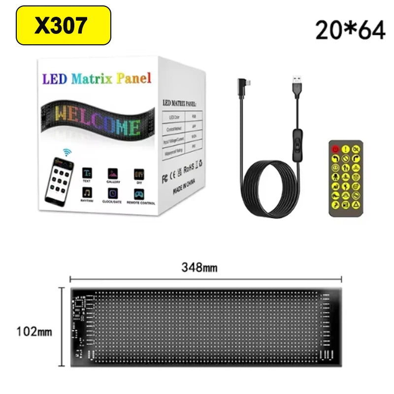 Dynamic Devil's Eye Truck Windshield Scrolling Advertising LED Car Sign RGB DIY App Control LED Panel Flexible Display Light