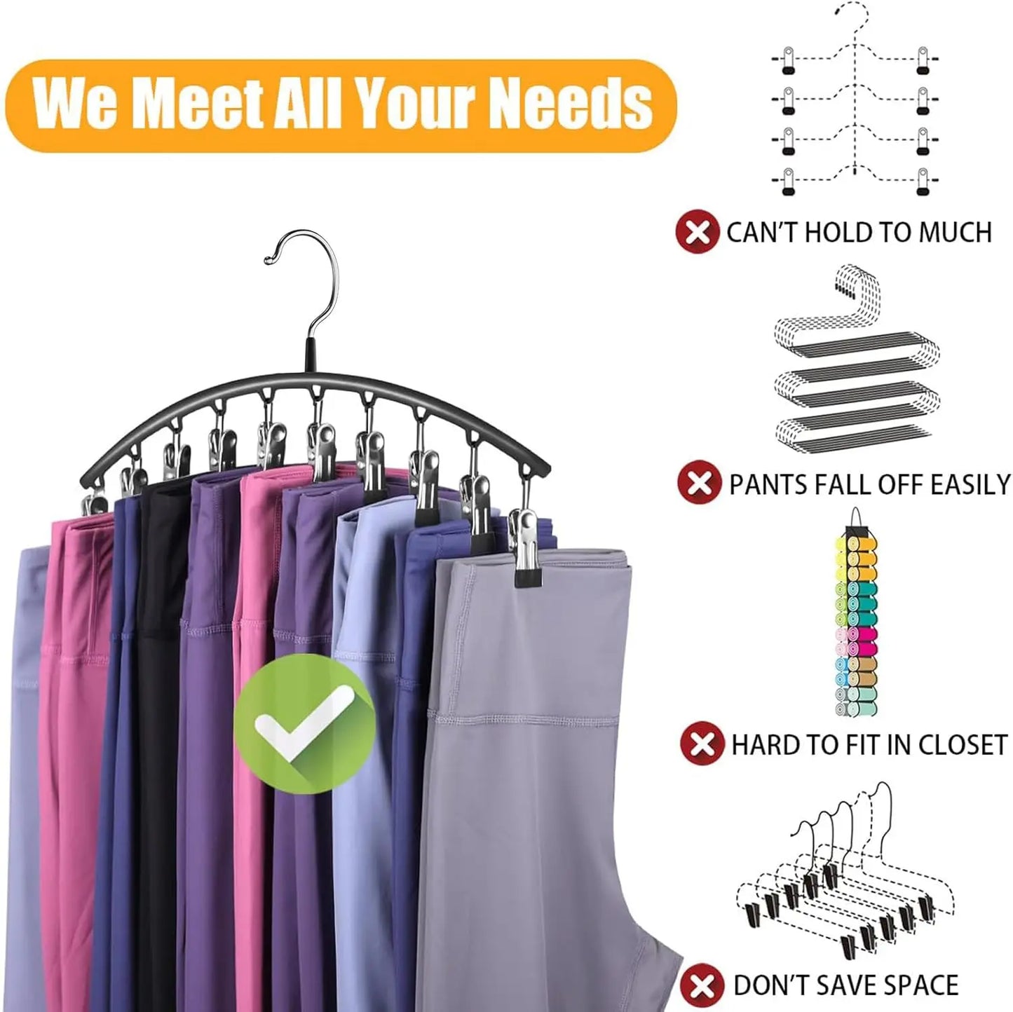 Clip & Tidy – ¡Colgador de metal para pantalones de yoga que organiza tu armario a la perfección!
