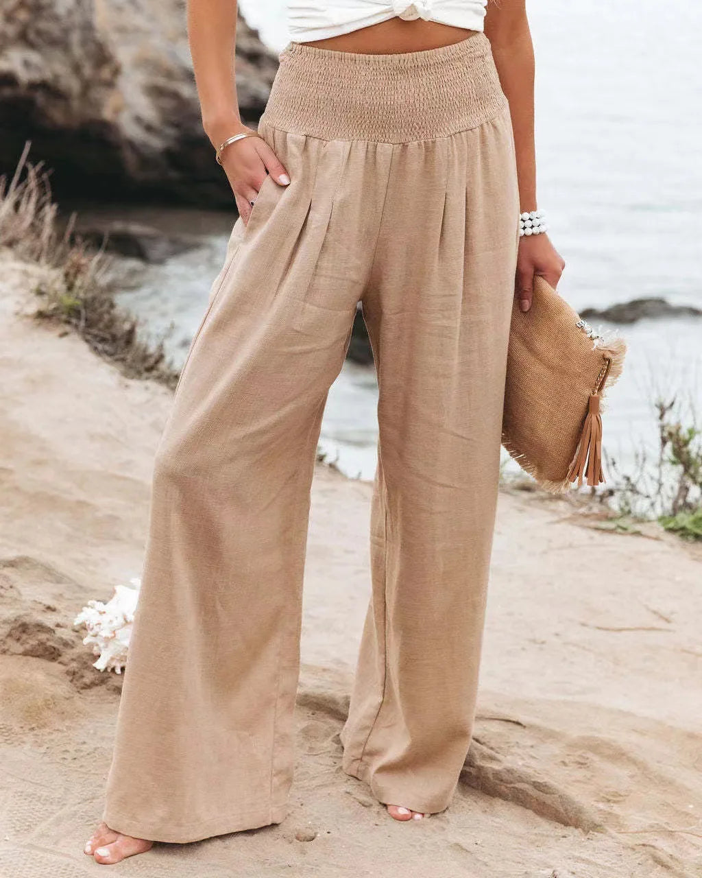 FlowEase™ Pantalones Palazzo Fruncidos 🌸✨ La Comodidad se Une a la Elegancia