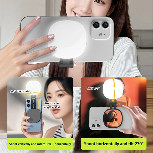 Mobile Phone Magnetic Selfie Fill Light Live Photo Mini Portable Makeup Mirror Foldable Pocket LED Light Mobile Phone Holder