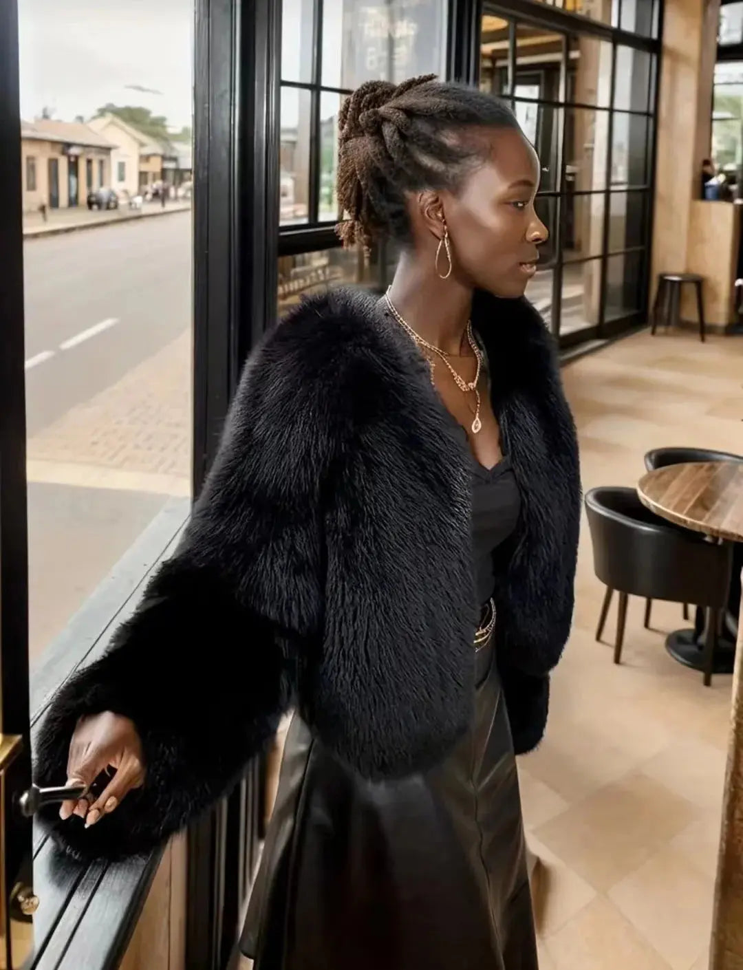 Imitation fur black style jacket coat coat imitation fox fur warm AliExpress