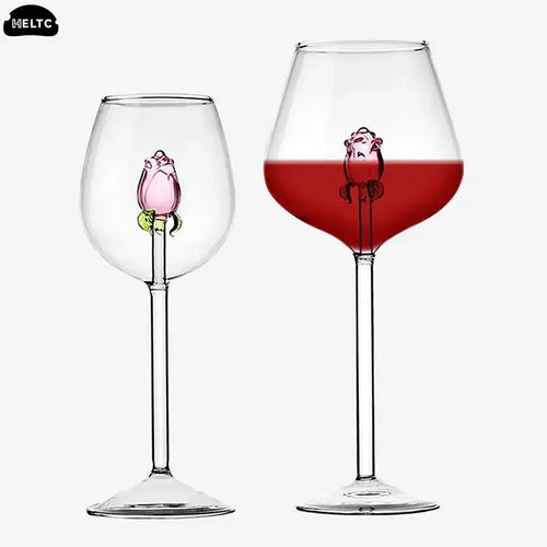1*Rose Cocktail Glass Creative 3D Pink Glass Rose Built-in Wine Glass