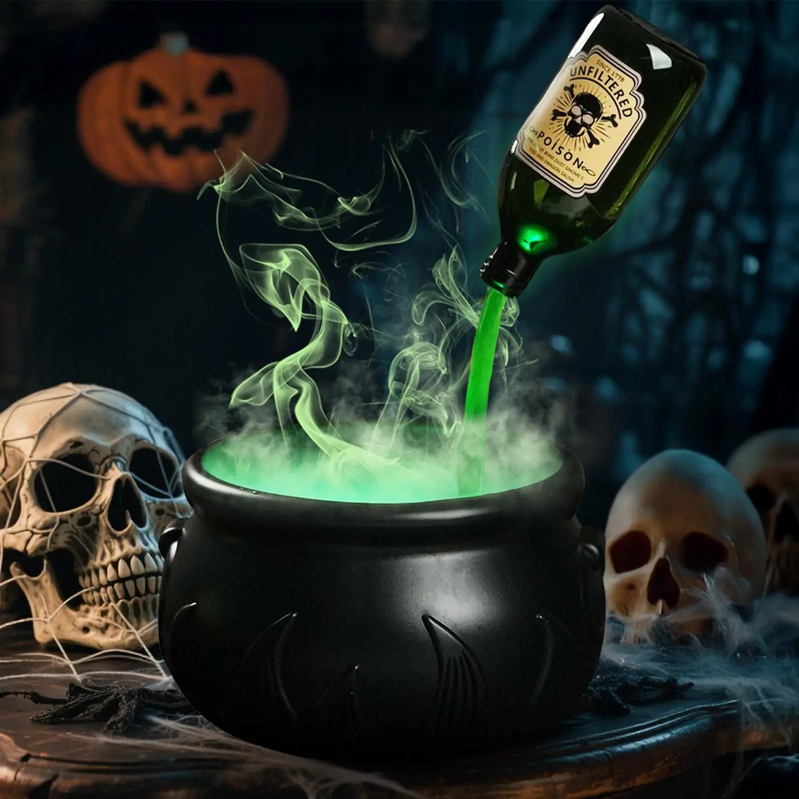Juego de pociones flotantes DIY con caldero de brujas y vaporizador, decoración de Halloween, cuenco negro vintage espeluznante, decoración de fiesta de Hocus Pocus