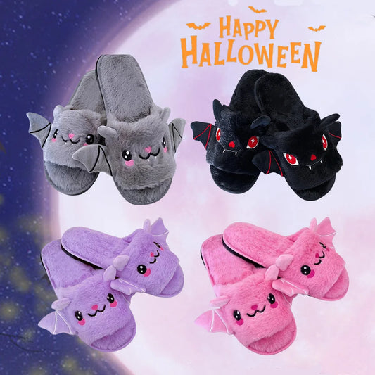 Halloween New Bat Plush Shoes Lightweight Home Fuzzy Slippers Women Men Flip Flops Cartoon Kid Adults Flat Slides for Party