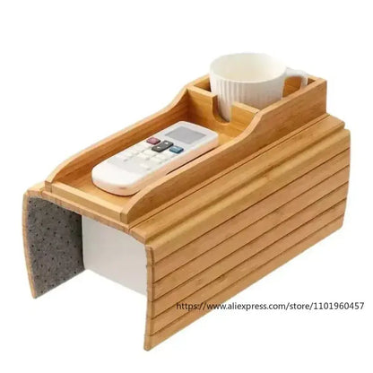 Couch Cup Holder Natural Anti-Slip Bamboo Sofa Armrest Tray Foldable