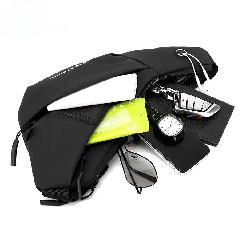 Bolso de hombro para hombre, bandolera Oxford impermeable con USB, bandolera multifunción, bolsa de pecho de viaje corta para bolsos de hombre