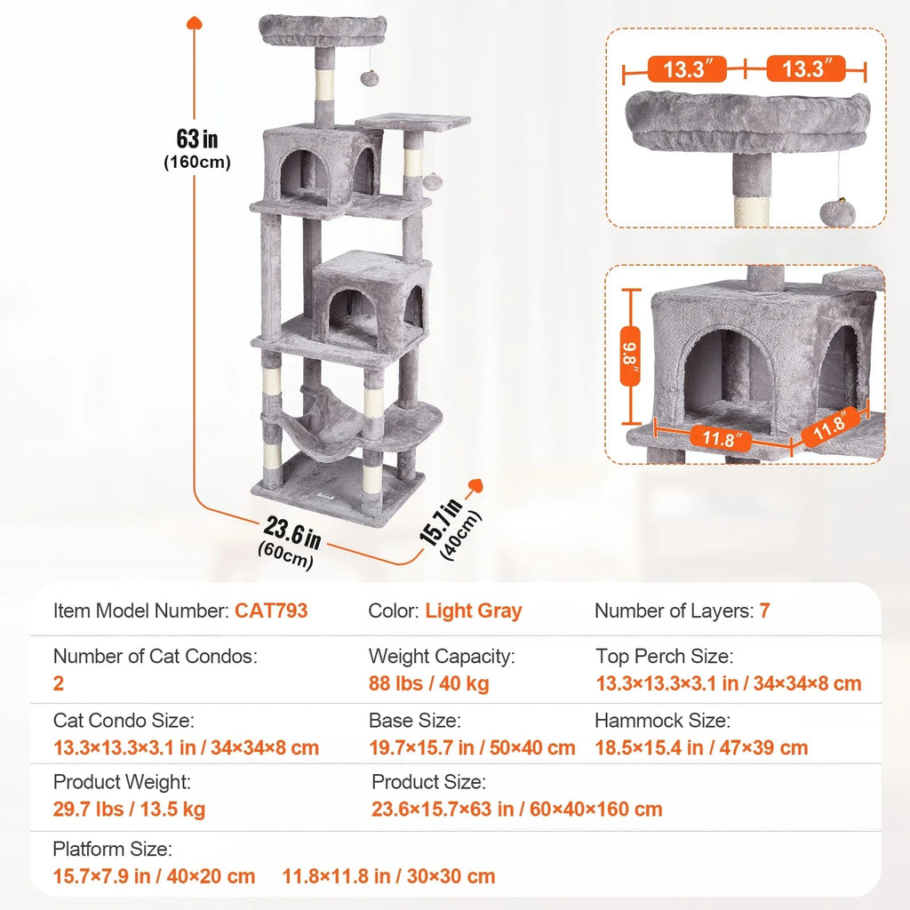 45.2" Cat Tower with Cat Condo Sisal Scratching Post VEVOR BESTEQUIP Overseas Store