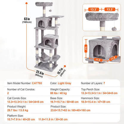 45.2" Cat Tower with Cat Condo Sisal Scratching Post VEVOR BESTEQUIP Overseas Store