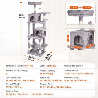 45.2" Cat Tower with Cat Condo Sisal Scratching Post VEVOR BESTEQUIP Overseas Store