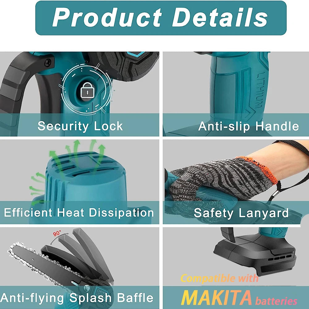 Mini Chainsaw for Makita 18v (No Battery) Woodworking with Small Handheld Electric 6-inch Logging Sawzall Mini Portable Chainsaw KOOPA TOOL Store