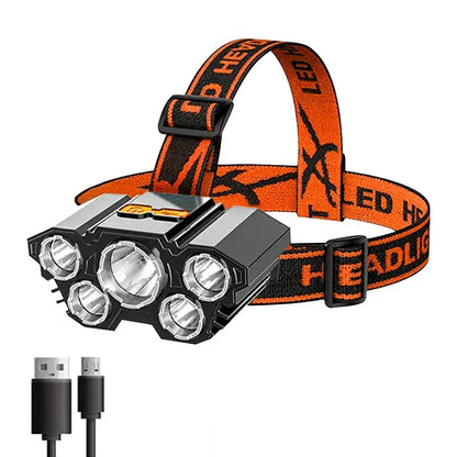 5 LED Headlamp Rechargeable with Built in 18650 Battery Strong Light
