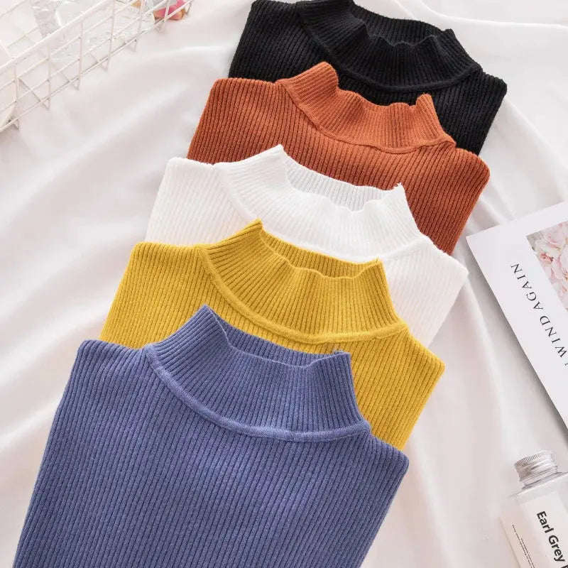 Women Turtleneck Sweater Knitted Soft Pullovers cashmere Jumpers Basic