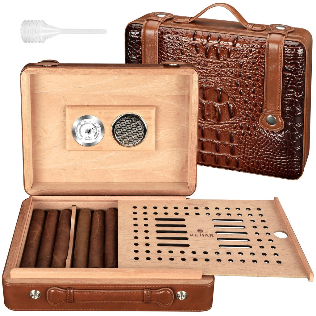 Cigar Humidor Case with Hygrometer, Humidor Box, Humidifier, Divider, Travel Cigar Case,Cedar Wood, Hold up to 50 Cigars XIFEI Official Store