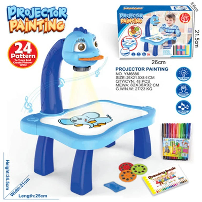 LED Projector Kids Painting Board Toys Art Painting Table Desk