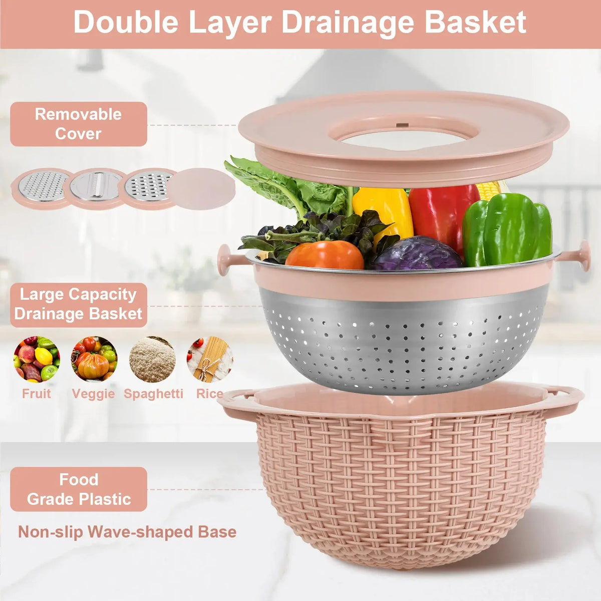 Kitchen Colander Set with Plastic Mixing Bowl 360°Rotating Food AliExpress