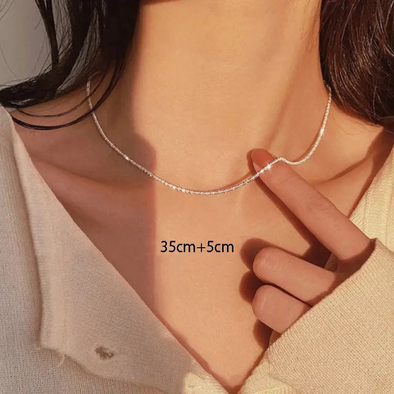 View details for Silver Color Sparkling Necklace For Women Trendy Clavicle Chain Choker 